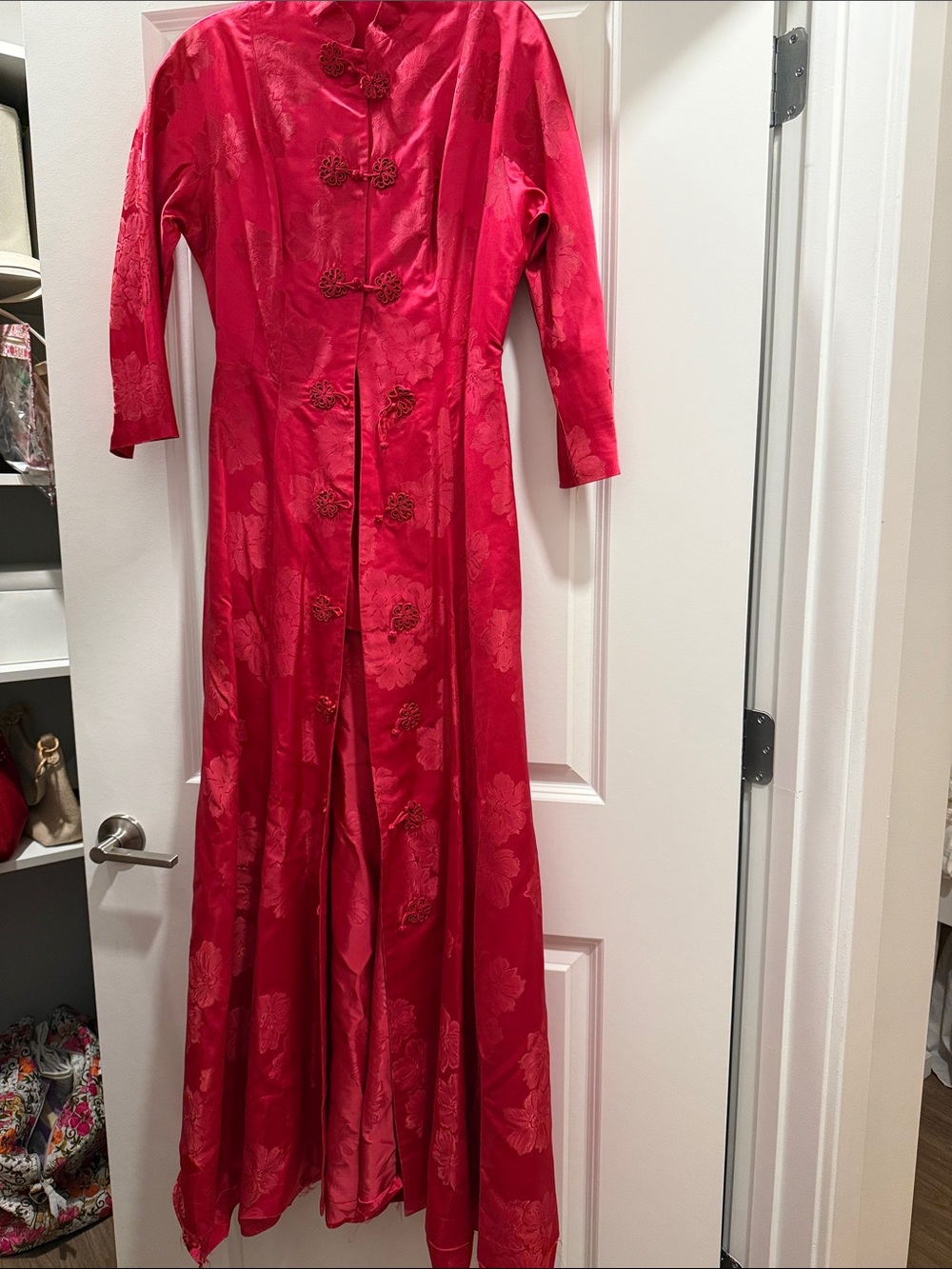 Vintage Elegant Pink Women’s Long Dress with Mandarin Collar